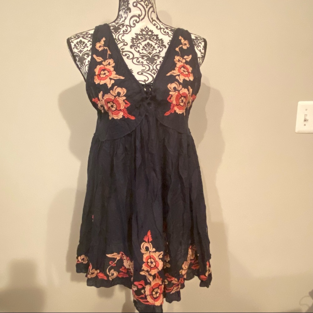 Free People Embroidered Aida Slip in Navy SP